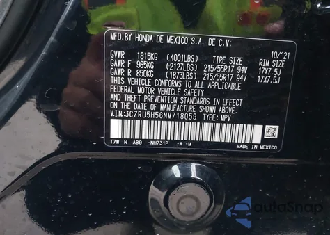 2022 Honda Hr-V Ex из США, поврежденный, VIN 3CZRU5H56NM718059